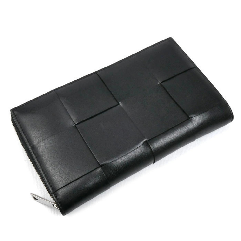 Bottega Veneta Intrecciato Cassette Long Wallet Round Zipper Black